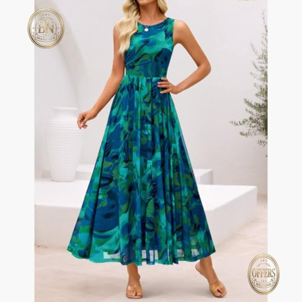 Polyester Elastane Mesh Maxi Dress Sleeveless Cre… - image 3